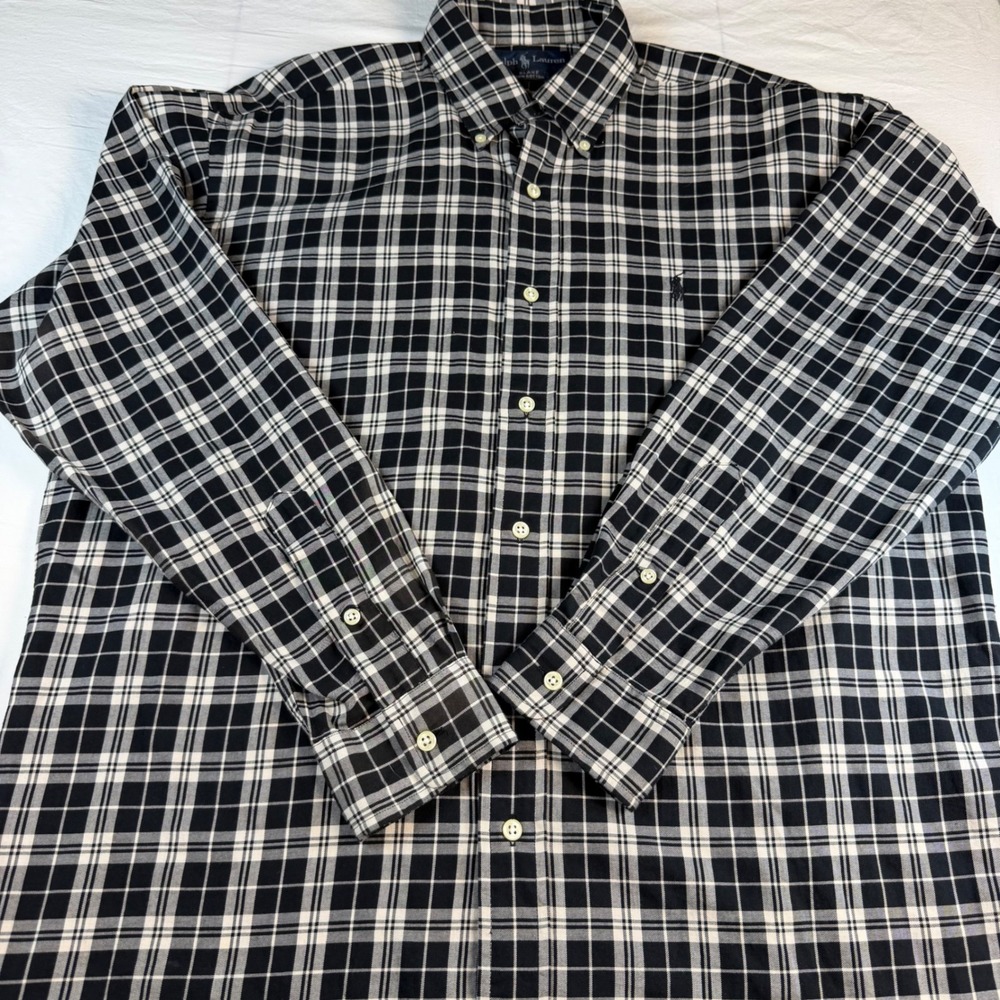 Polo Ralph Lauren Blake Button Down Mens XL Black White Plaid Long Sleeve Shirt